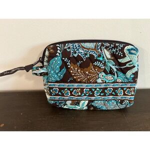 Vera Bradley Java Blue Quilted Cosmetic Bag Turquoise Teal Zip Pouch Travel